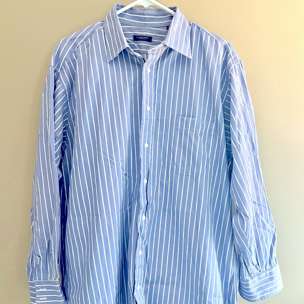 Men’s Burberry London Blue Striped Button-Down Dress Shirt size 16R / Large